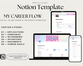 My Career Flow — Notion Career Planner | Job Search & Application Tracker | Interview | Networking Organizer | Career Goals