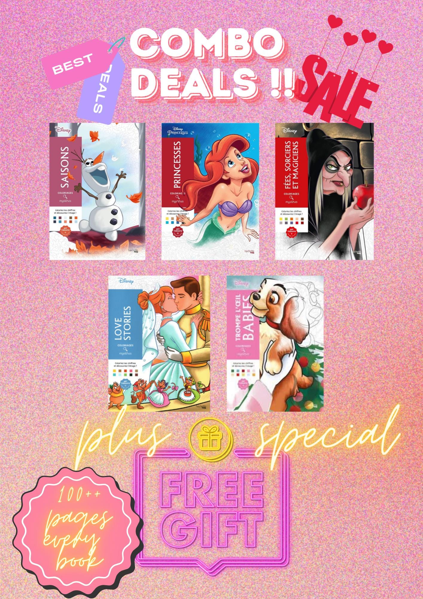 Combo Deal: Digital Disney Mystery Coloring Book Bundle (5 Books, 100+ Pages Each) – Color by Number & Printable