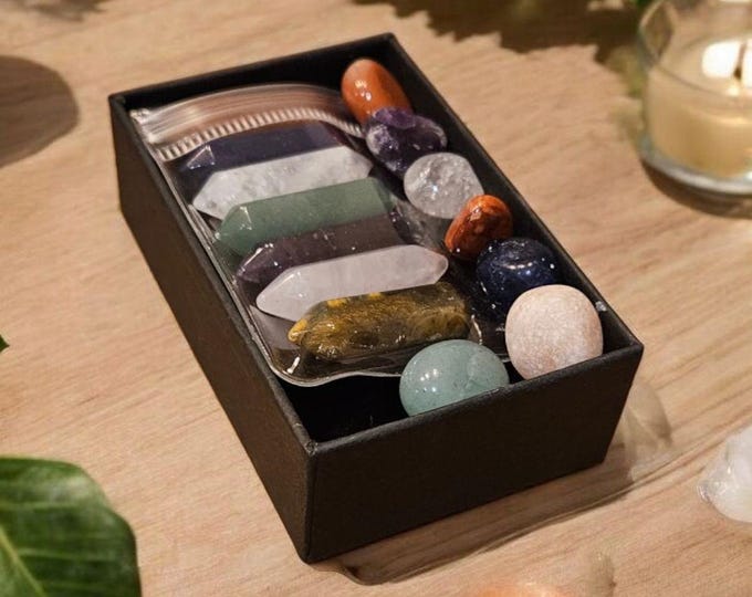Chakra Crystal Healing Set: Tumbled Stones and Chakra Wands