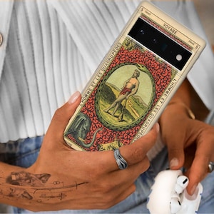 Funda de teléfono con cartas del tarot vintage y astrología de brujas para Pixel 9, 9 Pro XL, 8, 8A, 8Pro, 7, 7A, 7Pro, 6, 6A, 6 Pro, 5, 5A, 4, 4A, 3, 2, iPhone 16, 15 y 14