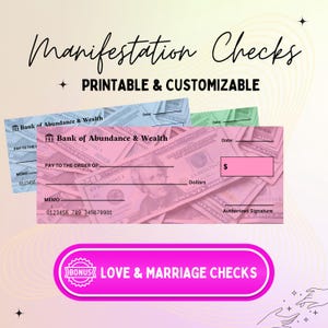 Controlli di manifestazione stampabili, Legge di attrazione, Banca dell'amore, Manifesta amore e matrimonio, Strumenti di manifestazione, Download digitale