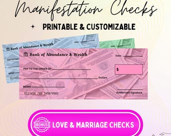 Manifestation Checks Printable, Law of Attraction Tools (Digital Download)