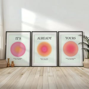 È già tuo universo poster stampabile 3 pezzi arte murale, set di 3 stampe spirituali di energia aura, decorazione della stanza arte murale zen spirituale