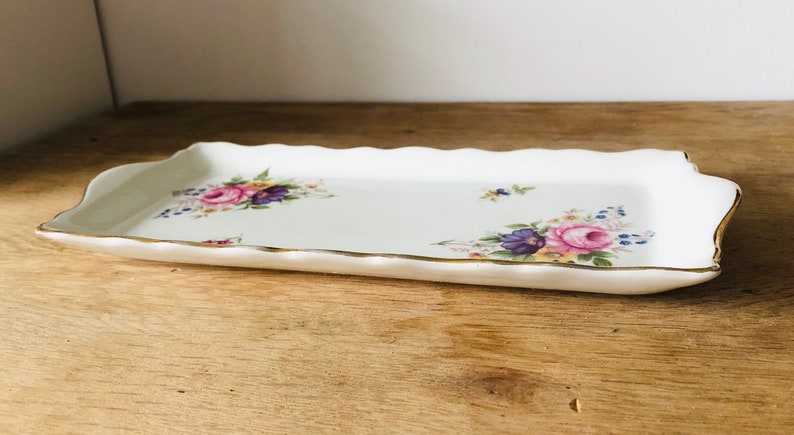 English Mid Century Vintage James Kent Old Foley Rectangular Floral Sandwich Cake serving plate bone china