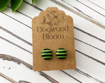 Black & Green Striped Studs