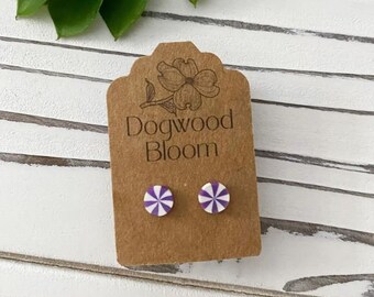Tiny Pinwheel Candy Earrings in Purple