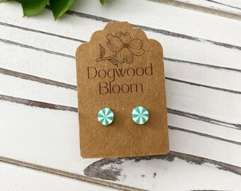 Tiny Pinwheel Candy Earrings in Light Green