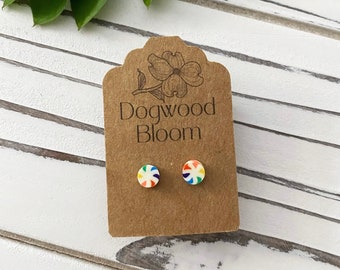 Tiny Pinwheel Candy Earrings in Rainbow