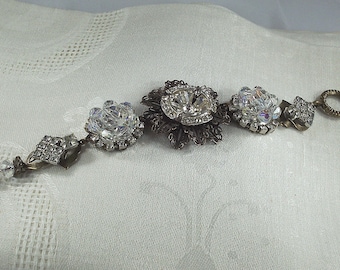Rhinestone Linked Chain Bracelet: Repurposed Rhinestone Jewelry Pieces, CeeCeeDesigns