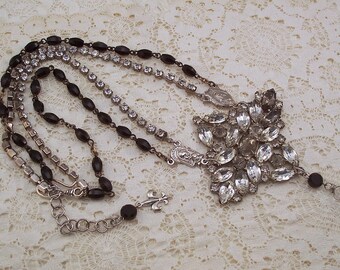 Rhinestone Chandelier Crystal Pendant Necklace: Repurposed Vintage Brooch necklace, CeeCeeDesigns