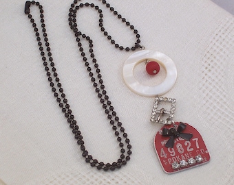 Vintage Red Pet Tag Assemblage Necklace, CeeCeeDesigns on Etsy