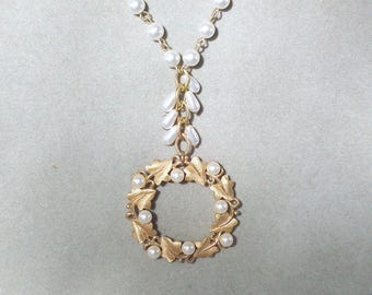 Vintage Leaf and Pearl Repurposed Brooch with Pearl accent Necklace, CeeCeeDesigns on Etsy
