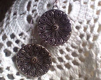 Vintage Silver Mirror Back Filigree Button Assemblage Earrings, CeeCeeDesigns on Etsy