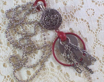 Repurposed Button Key Hoop Earring Pendant Necklace, CeeCeeDesigns on Etsy
