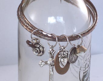 Vintage Silver and Copper Bangle Bracelets with Assorted Charms, CeeCeeDesigns on Etsy