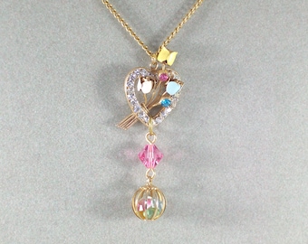 Dainty Vintage Heart and Flower Necklace, CeeCeeDesigns on Etsy