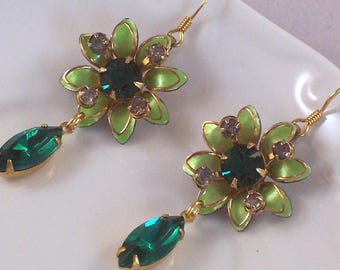 Vintage Two Tone Green Assemblage Earrings, CeeCeeDesigns on Etsy