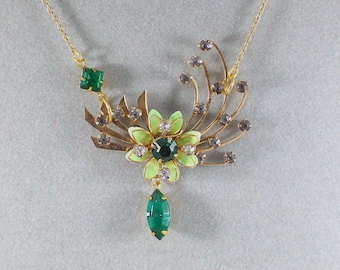 Vintage Two Tone Green Rhinestone Necklace Assemblage, CeeCeeDesigns on Etsy