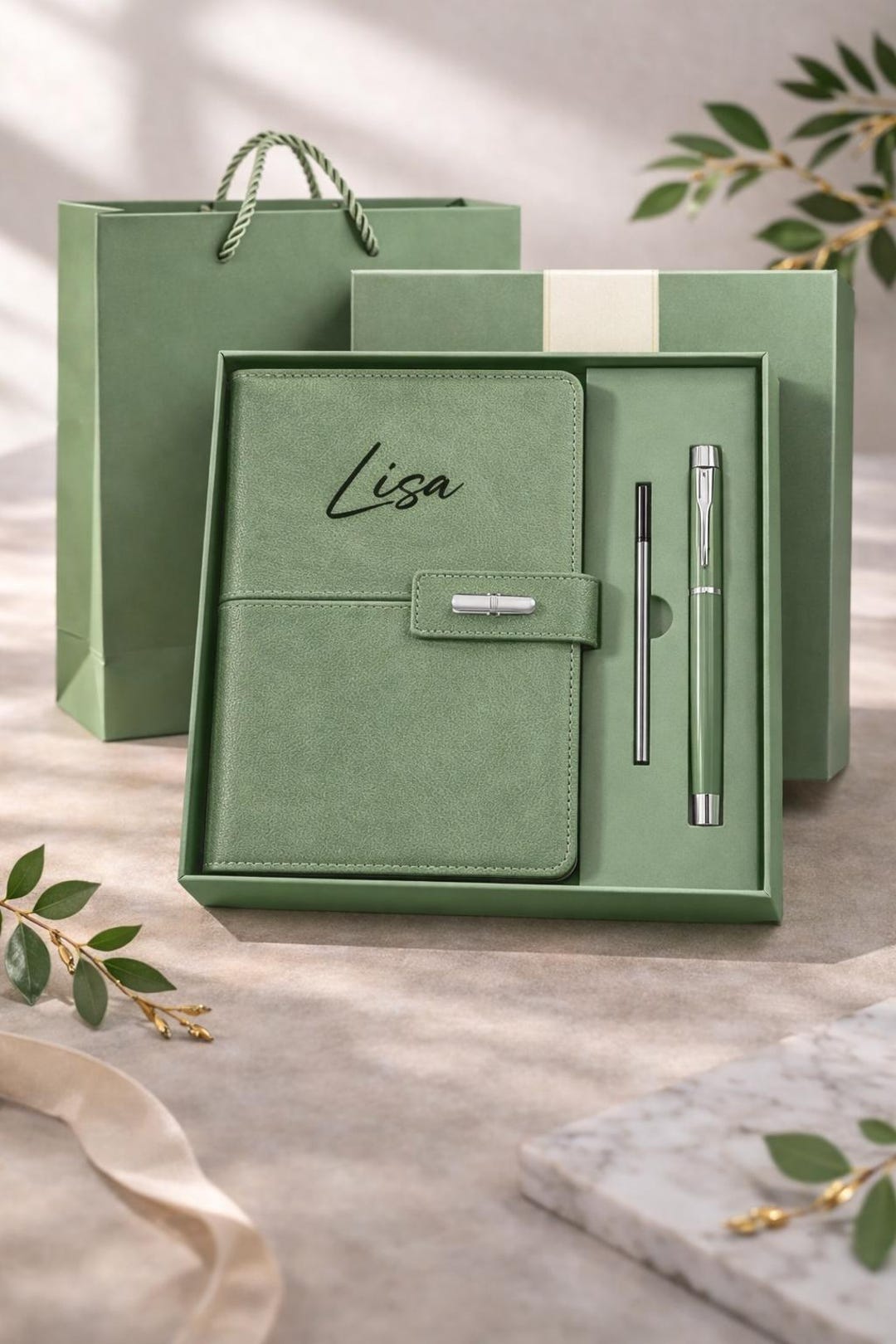 Personalized Leather Notebook Gift Box Set; Leather Monogrammed ...