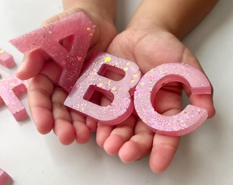 Pink Resin Alphabet Upper Case Letter Set: Montessori Sensory, Sensory Bin Letters
