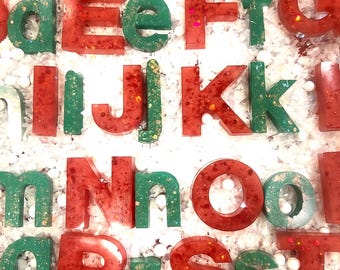 Christmas Glitter Resin Alphabet, Sensory Learning Toy, Stocking Stuffer