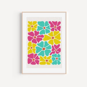 Patrón de punto de cruz de flores abstractas de colores: bordado floral moderno en PDF, arte de pared fácil de hacer tú mismo de 11 x 14, gráfico de decoración contemporánea hecha a mano