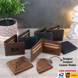 Cartera de cuero personalizada para hombre - Cuero Crazy Horse con bloqueo RFID - Regalo de San Valentín grabado para esposo, novio, padre o él
