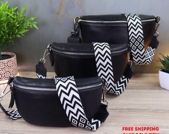 Crossbody Fanny Pack for Women, Genuine Leather Waist Bag, Handmade Belt Bag with 2 Straps, Travel Bum Bag, Stylish Hip Pouch, Gift for Her