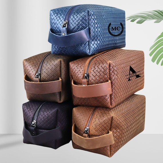 Men's Leather Toiletry Bag Personalized Groomsmen Gift, Custom