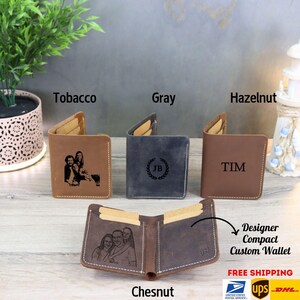 Cartera de cuero grabada para hombre - Cartera Crazy Horse personalizada - Regalo con bloqueo RFID para San Valentín, esposo, novio, día del padre