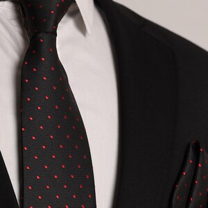 Hand Made 7.5 cm Black Dot Pattern Handkerchief Tie, Business Tie, Gift Tie, Men&#39;s Gift, Special Occasion Tie, Christmas Gift, Tie Models