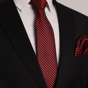 Hand Made Red Black Striped Pattern 7.5 cm Handkerchief Tie, Special Occasion Tie, Wedding Tie, Gift Tie, Business Tie,