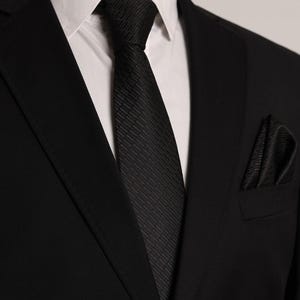 Hand Made Black Striped Pattern 7.5 cm Handkerchief Tie, Special Occasion Tie, Wedding Tie, Gift Tie, Business Tie