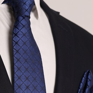 Hand Made Navy Blue Patterned 7.5 cm. Handkerchief Tie, Special Day Tie, Engagement Tie, Gift Tie, Business Tie, Tie Models, Gift For Him