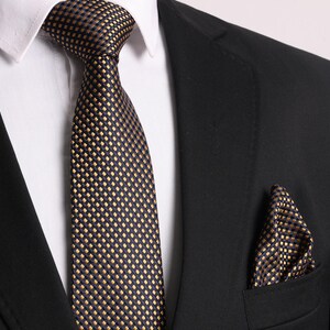 Hand Made Yellow Navy Blue Small Patterned 7.5 cm. Handkerchief Tie, Special Day Tie, Engagement Tie, Gift Tie, Business Tie,