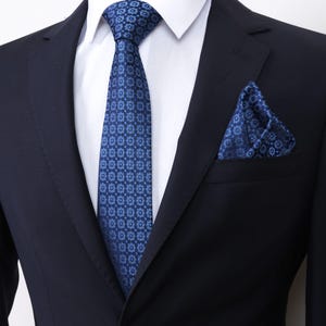 Blue-Dark Blue Ethnic Designed Handkerchief Tie, Hand Made Necktie, Men's Gift, Classic Wide Necktie, Business Tie, Special Occasion Tie
