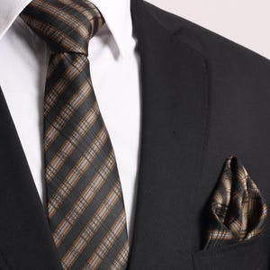 Hand Made Yellow Black Striped Pattern 7.5 cm Handkerchief Tie, Special Occasion Tie, Wedding Tie, Gift Tie, Business Tie
