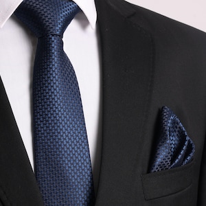 Hand Made Navy Blue Small Patterned 7.5 cm. Handkerchief Tie, Special Day Tie, Engagement Tie, Gift Tie, Business Tie,