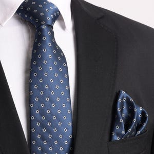 Hand Made Navy Blue Color Small Patterned 7.5 cm. Handkerchief Tie, Special Day Tie, Engagement Tie, Gift Tie, Business Tie,