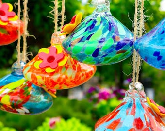 Glass Hummingbird Feeder: Colorful Hanging Garden Decor - Set of 6