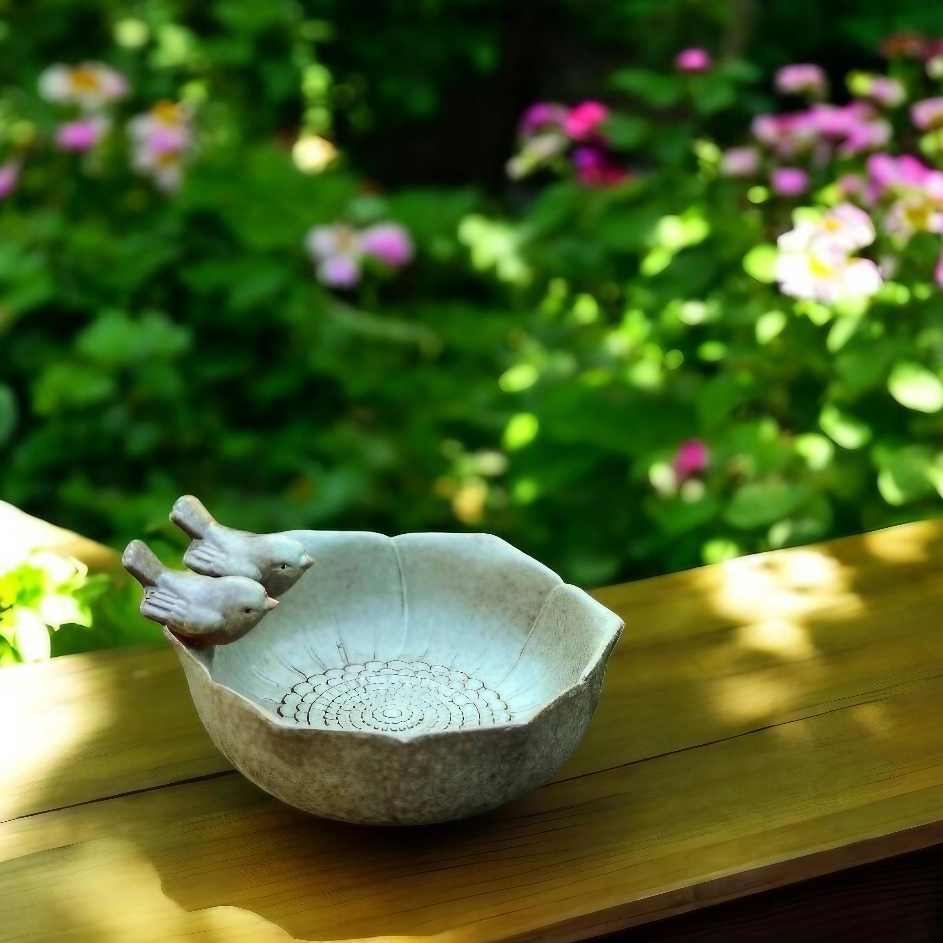 Unique Ceramic Bird Bath – Charming Twin Birds Garden Decor, Ideal for Outdoor Spaces, Perfect Vintage Gift for Bird Lovers, Bird Feeder