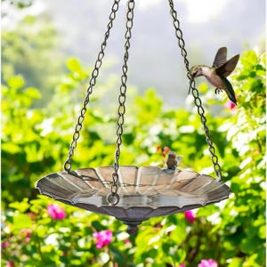Hanging Iron Birdbath: Rustic Garden Bird Feeder with Chain