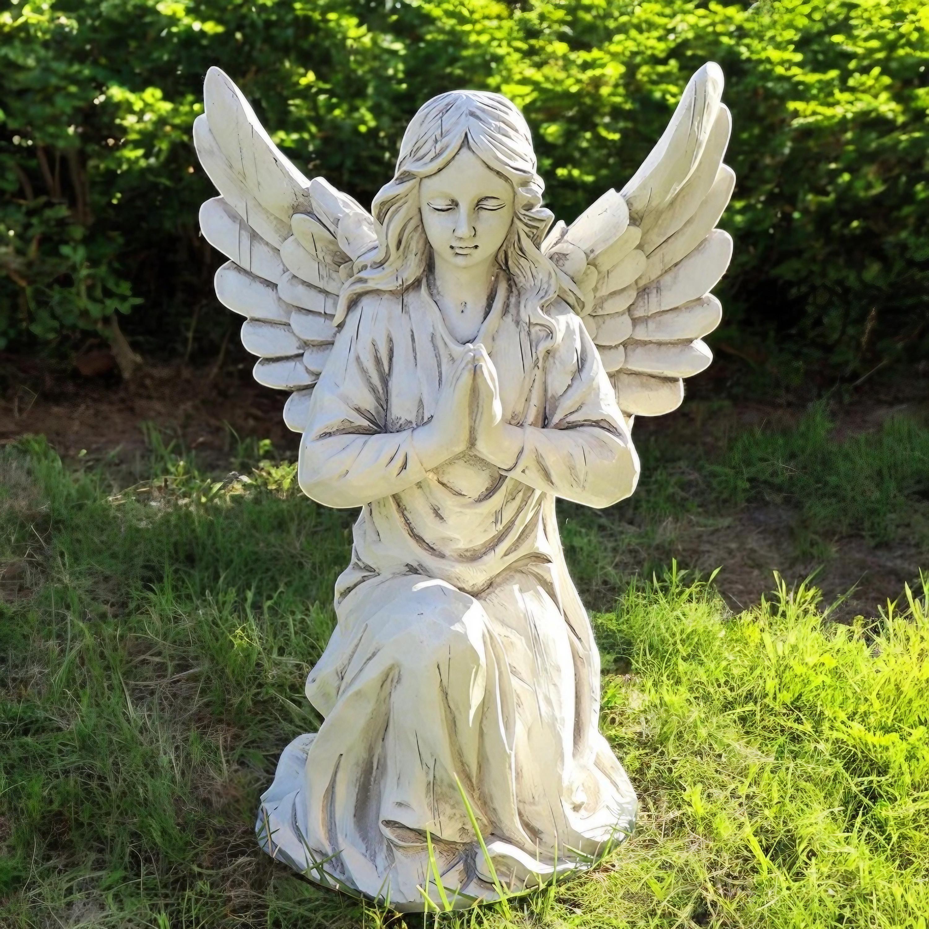 Kneeling Angel Garden Statue: Weatherproof Resin Memorial