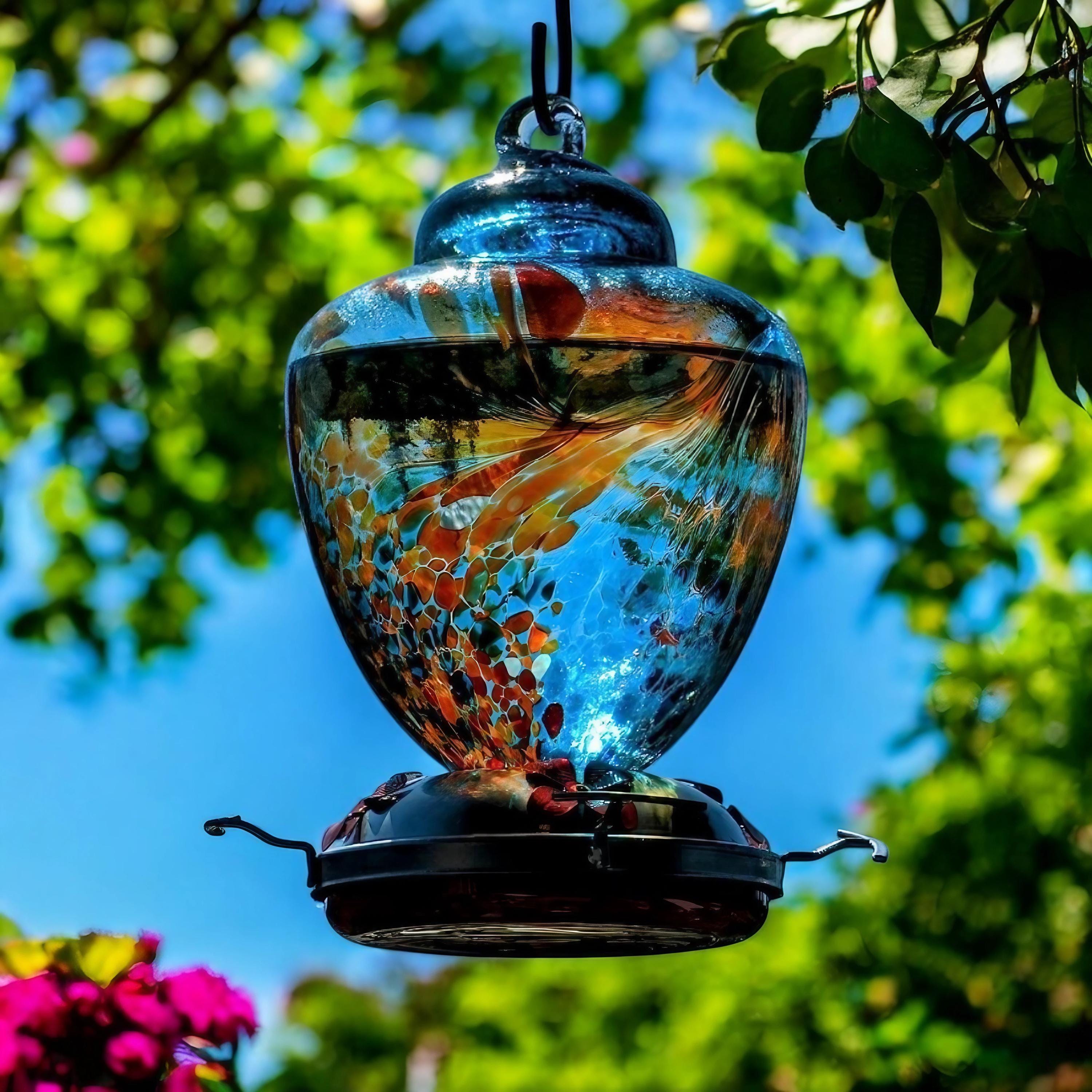 Colorful Glass Hummingbird Feeder: Weather-Resistant Garden Decor