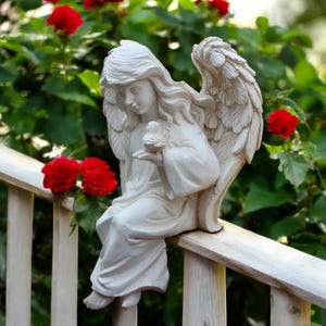 Garden Angel Statue - Elegant Outdoor Decor, Weather Resistant Resin Sculpture, Angel with Dove for Yard, Patio & Memorial Spaces