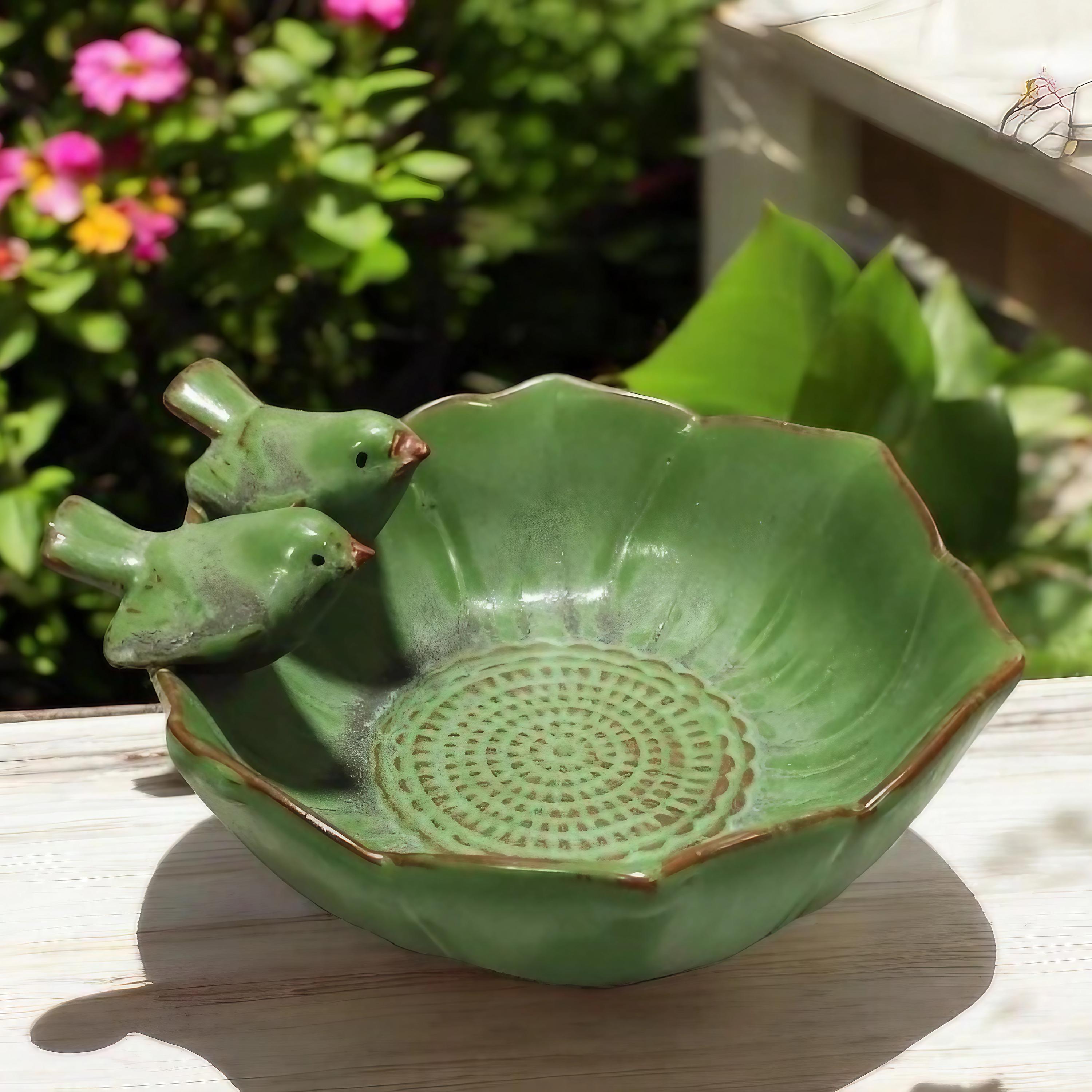 Unique Ceramic Bird Bath – Charming Twin Birds Garden Decor, Ideal for Outdoor Spaces, Perfect Vintage Gift for Bird Lovers, Bird Feeder