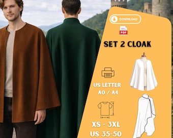 Printable Cloak Sewing Pattern PDF – Two Cape Styles XS-XL | A0 A4 Letter