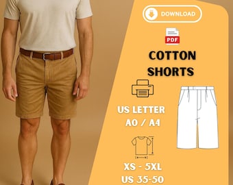 Men's Cotton Shorts Sewing Pattern: XS-5XL, A0/US Letter (Digital Download)