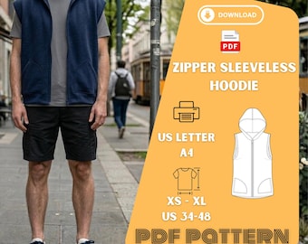 Sleeveless Zip Hoodie Sewing Pattern PDF XS XL