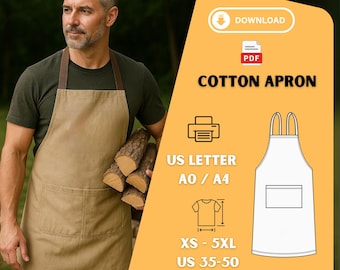 Classic Kitchen Apron Sewing Pattern PDF: XS-5XL, US Letter & A0 Printable (Digital Download)